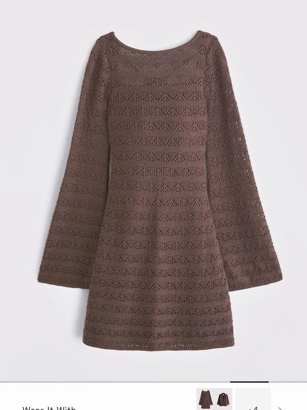 Abercrombie & Fitch Long-Sleeve Crochet-Style Mini Dress, Brown